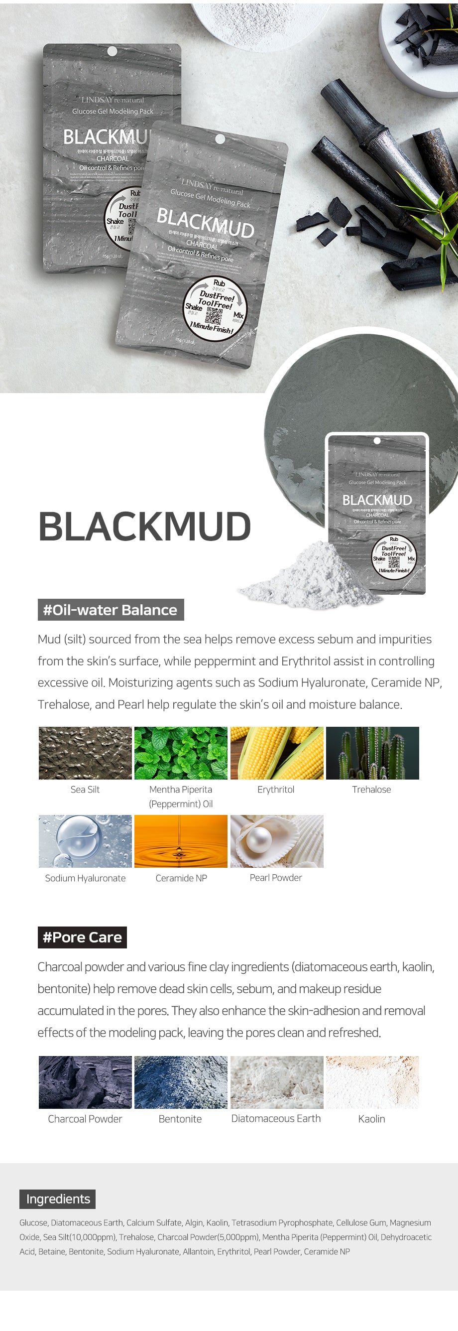 LINDSAY Korean Modeling Mask Pack BLACKMUD 5 PCS