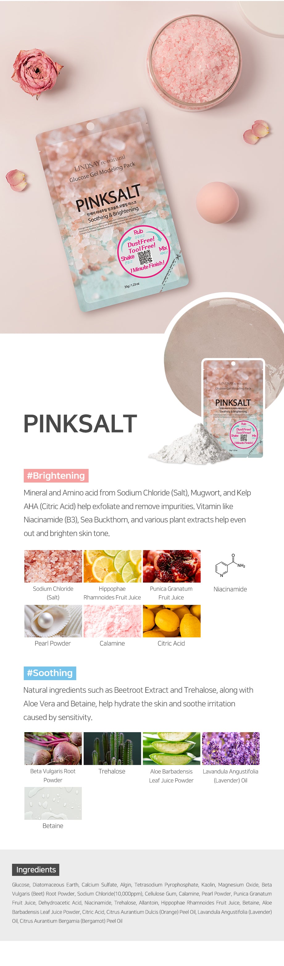 LINDSAY Korean Modeling Mask Pack PinkSalt 5 PCS
