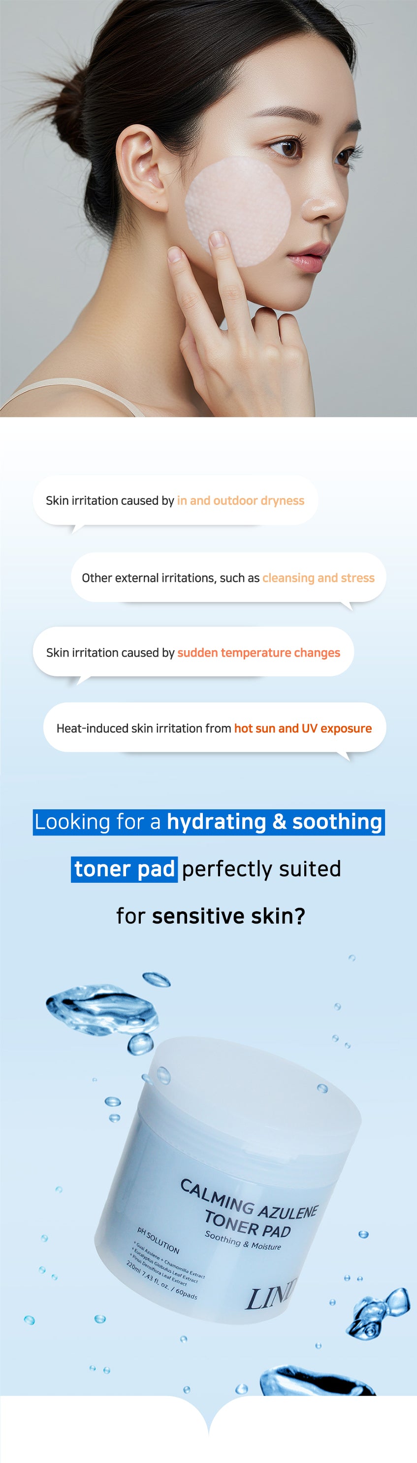 LINDSAY PH Solution Azulene Calming Toner Pad 60PADS 220ML