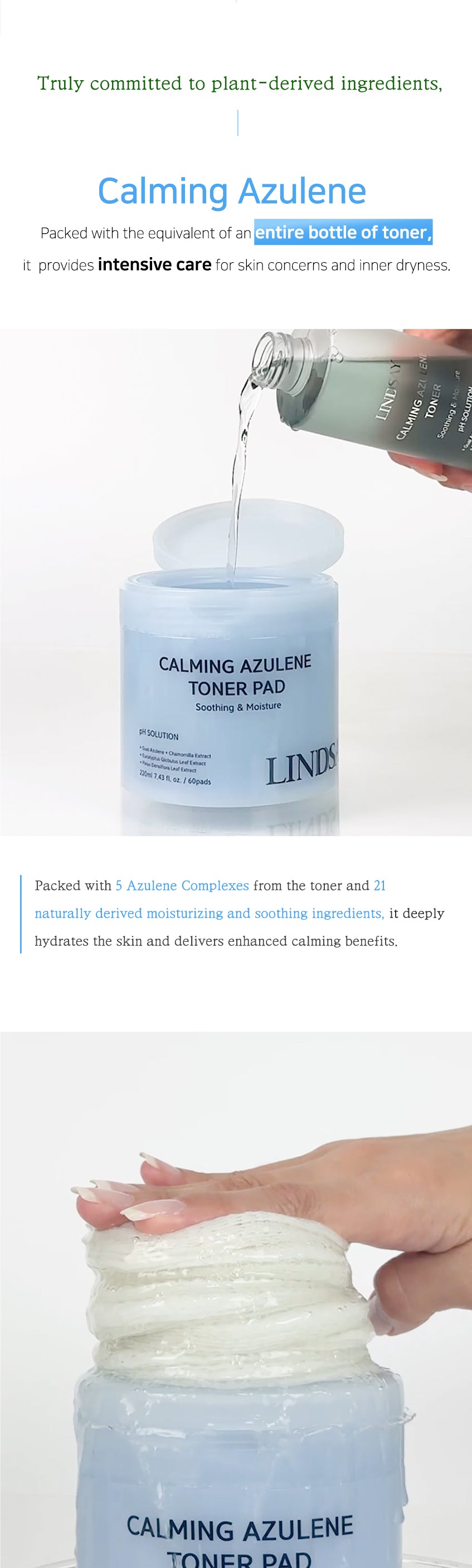 LINDSAY PH Solution Azulene Calming Toner Pad 60PADS 220ML