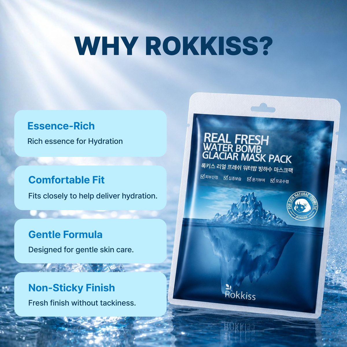 ROKKISS Real Fresh Water Bomb Glaciar Korean Face Mask 10 PCS