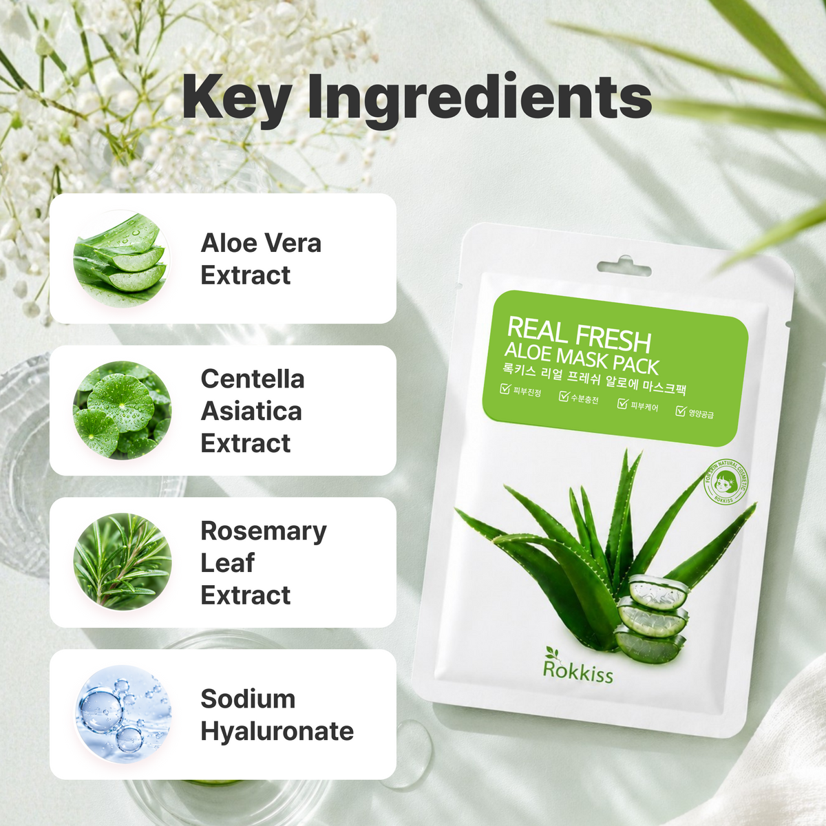 ROKKISS Real Fresh Aloe Korean Face Mask 10 PCS