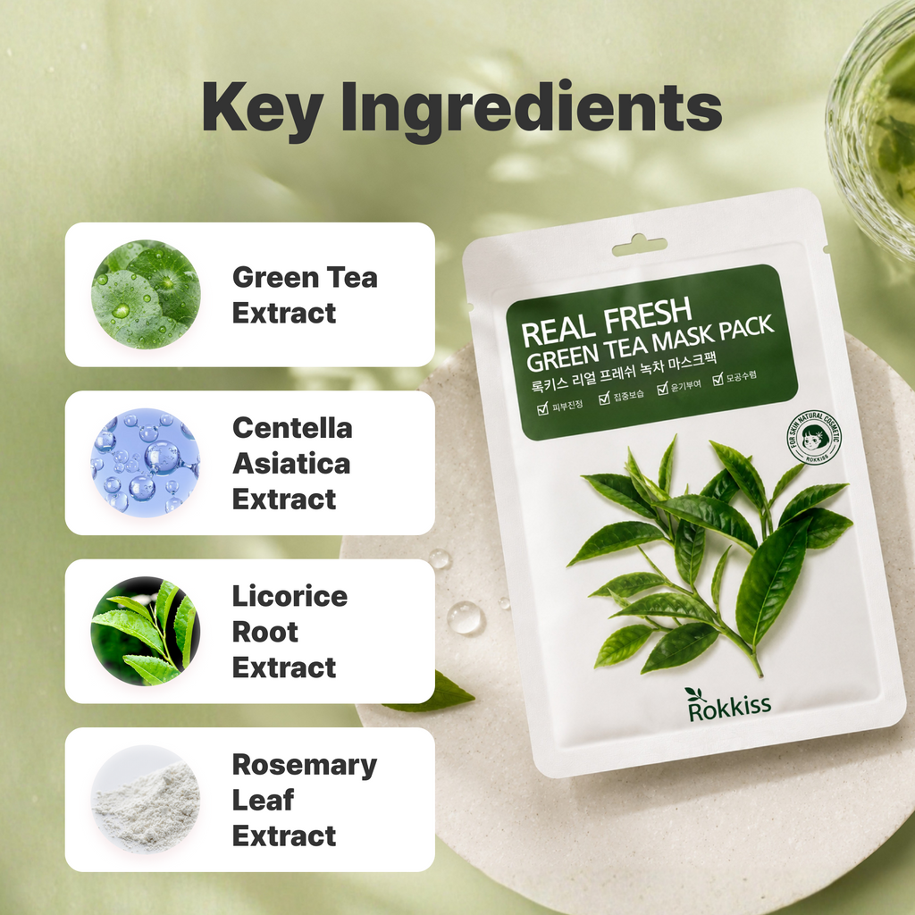 ROKKISS Real Fresh Green Tea Korean Face Mask 10 PCS