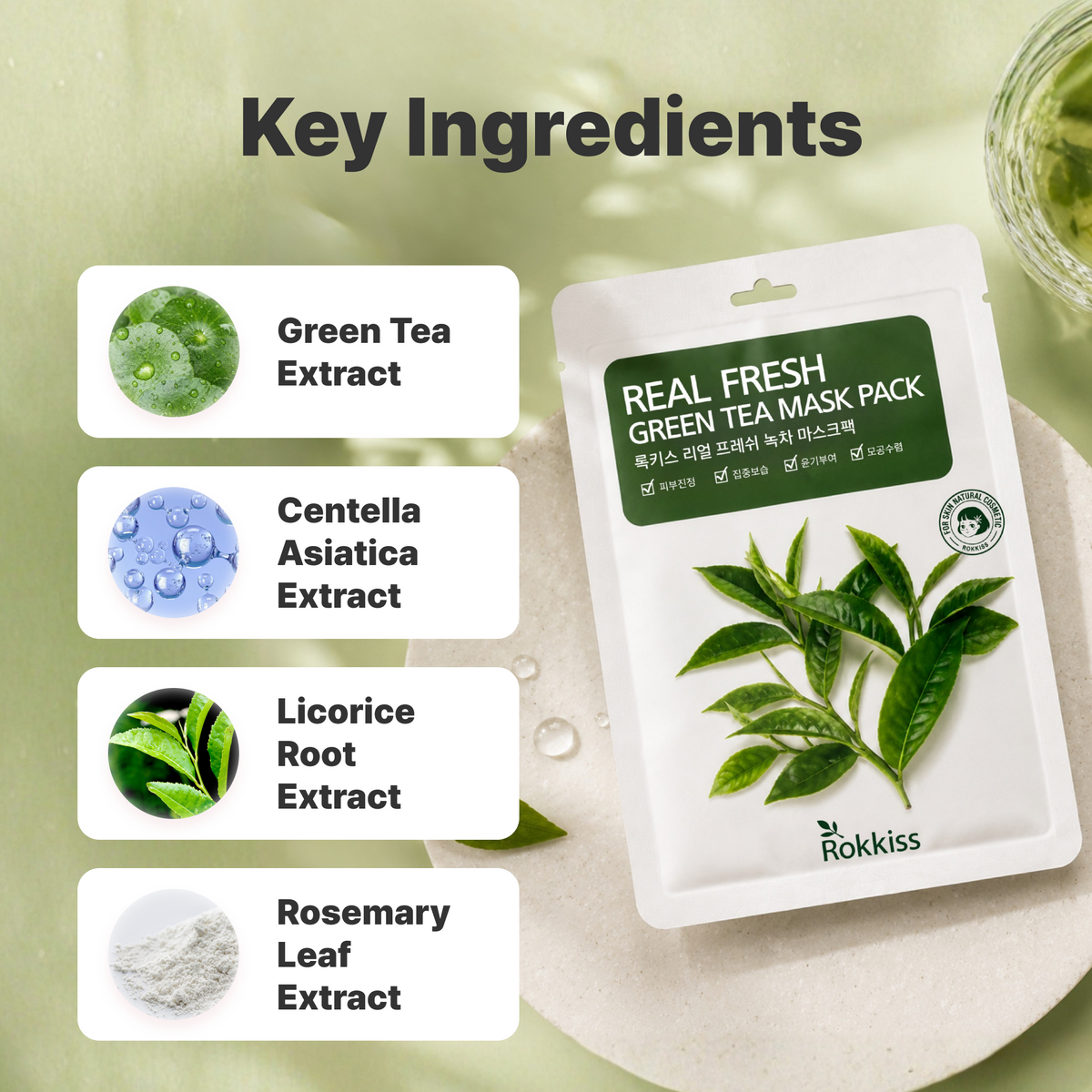 ROKKISS Real Fresh Green Tea Korean Face Mask 10 PCS
