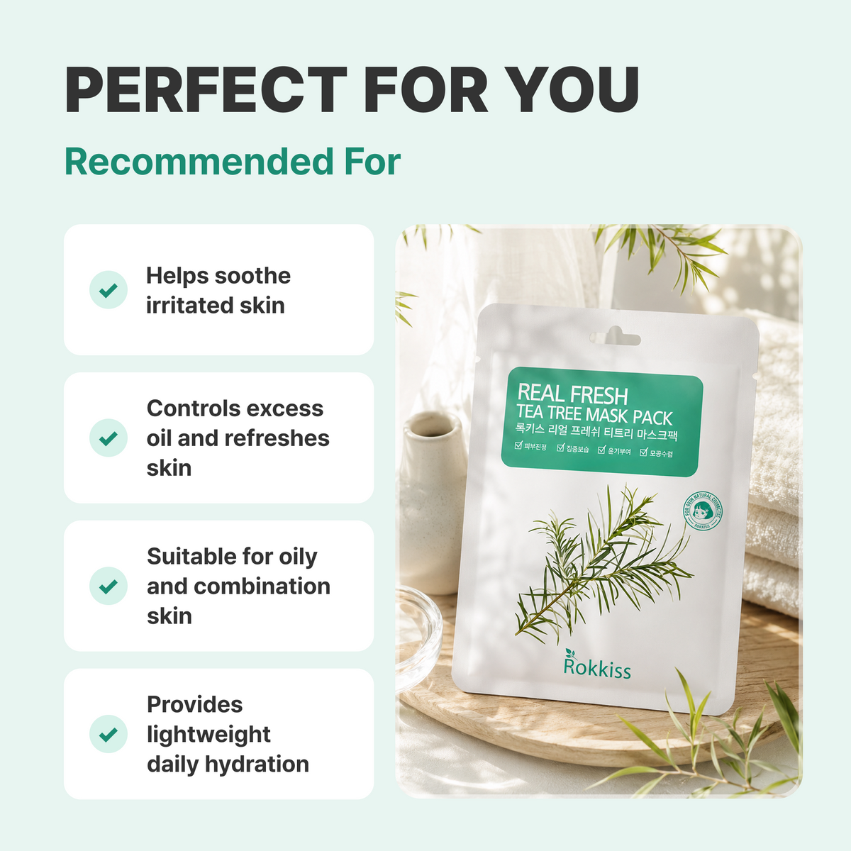 ROKKISS Real Fresh Tea Tree Korean Face Mask 10 PCS