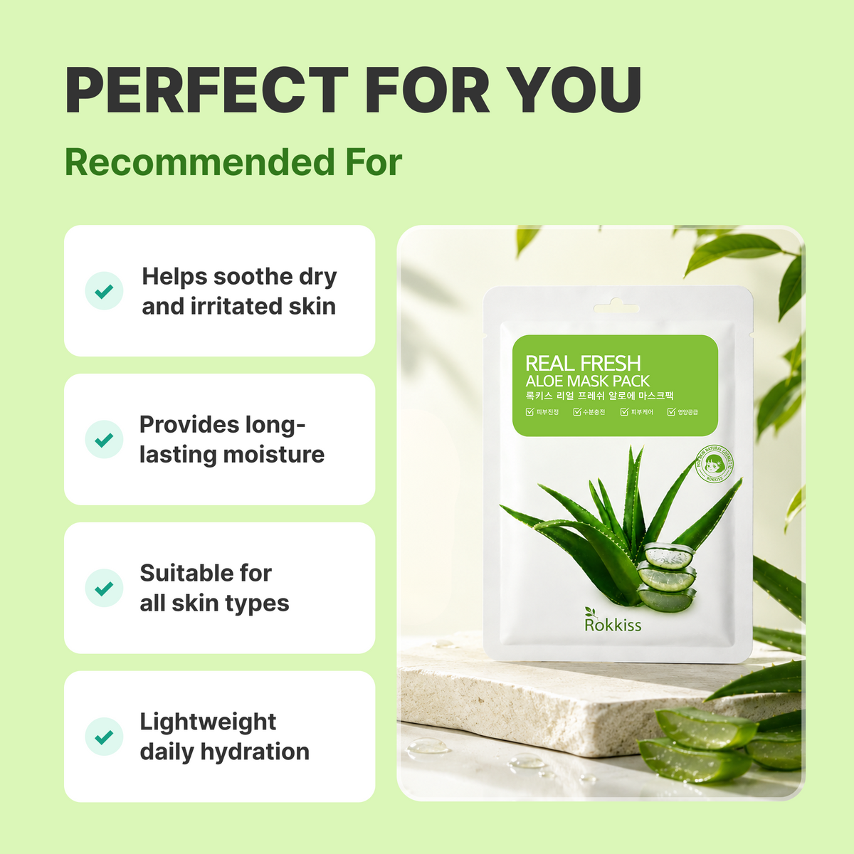 ROKKISS Real Fresh Aloe Korean Face Mask 10 PCS