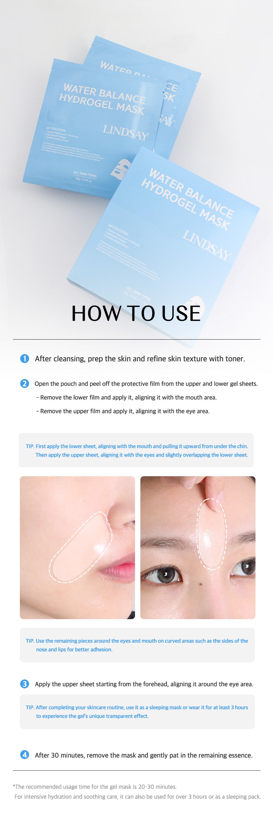 LINDSAY Water Balance Hydrogel Mask 10 PCS