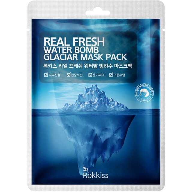 Rokkiss Real Fresh Water Bomb Glaciar Mask Pack packaging with iceberg design